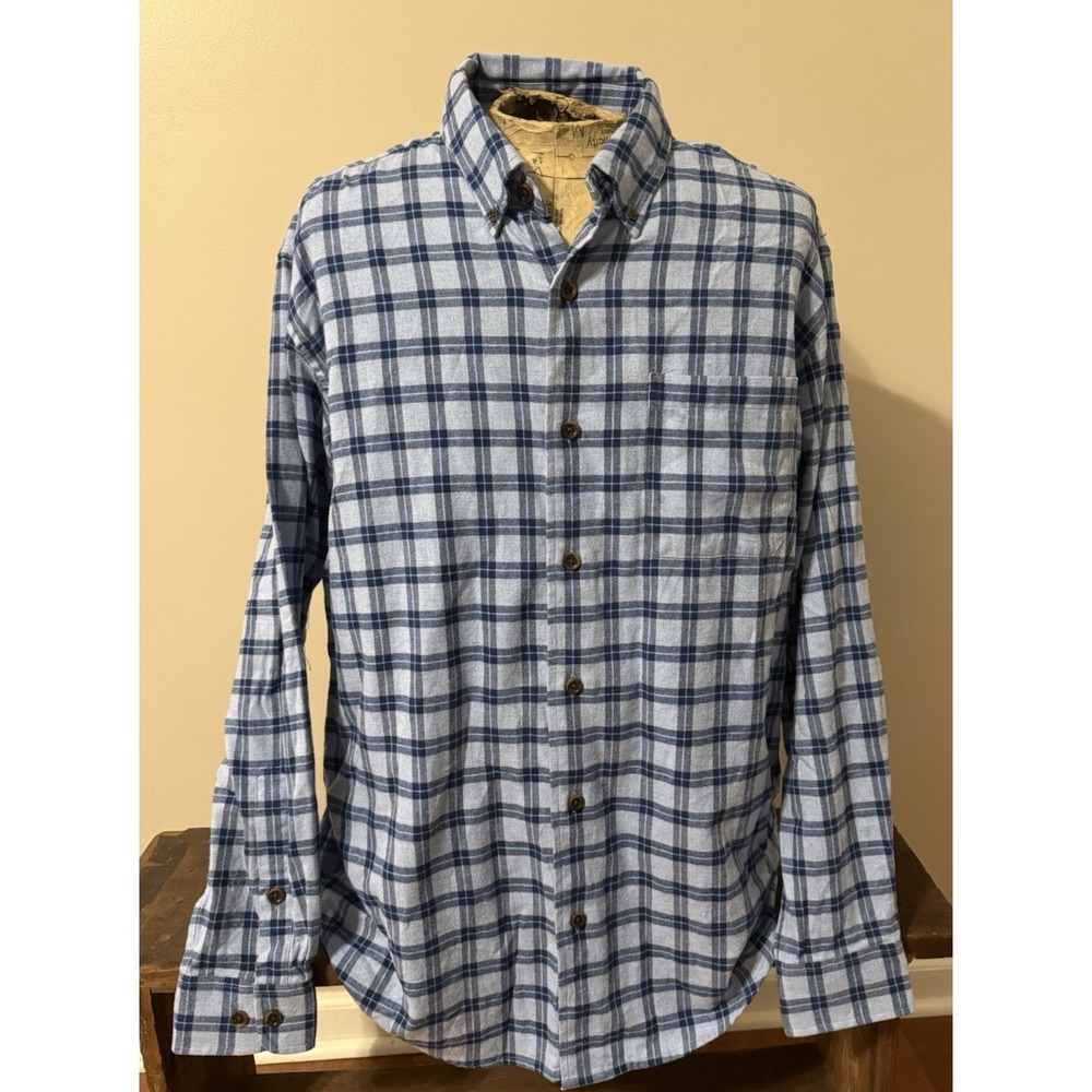 Orvis Classic Fit Blue Plaid Luxury Flannel Men's Button Down Outdoor Size Large